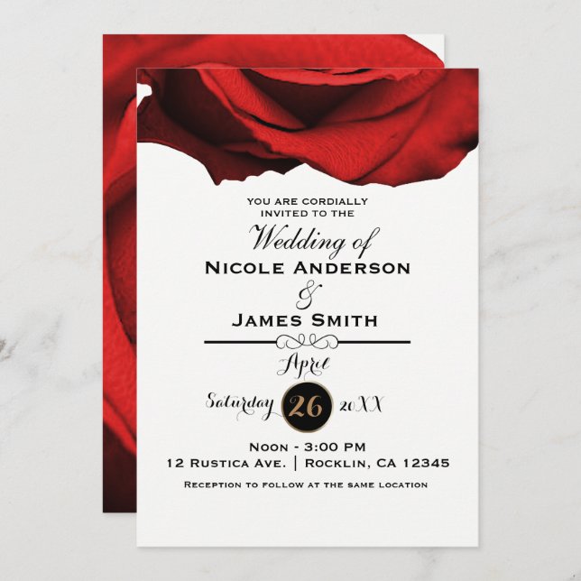 Invitación Noche Rojo Rústico Rústico Glam Elegante Boda (Anverso / Reverso)