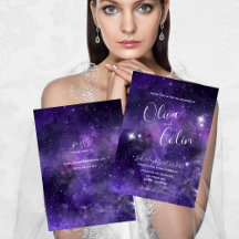 Noche romántica cielo estrellado morado con RSVP