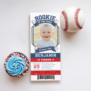 Invitación Noche Rookie de béisbol Ticket Red Blue Boy Primer