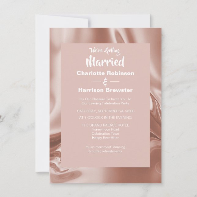 Invitación Noche Rosa elegante de oro rizado Satin Glam (Anverso)