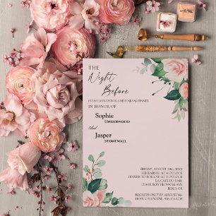 Invitación Noche rosa floral de Rubor antes del ensayo de la 