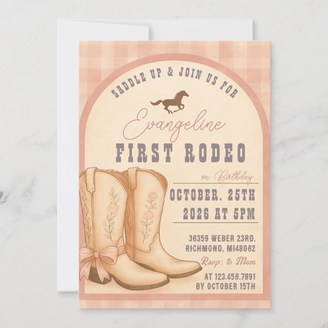 Invitación Noche Rosa Personal Rodeo de cumpleaños occidental (Anverso)