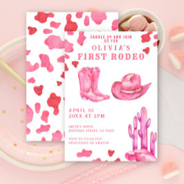 Invitación Noche Rosa Wild West Primera fiesta de cumpleaños 