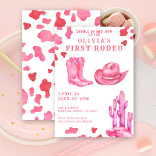 Invitación Noche Rosa Wild West Primera fiesta de cumpleaños 