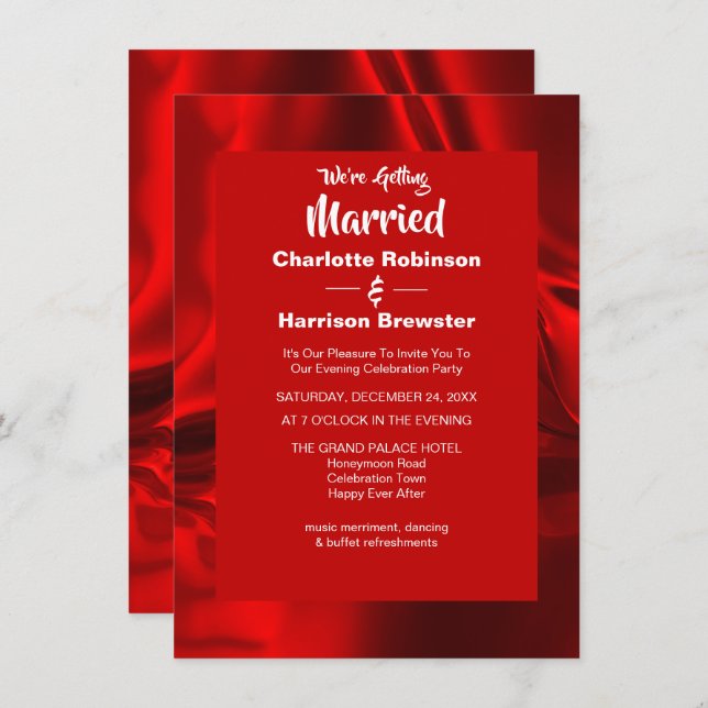 Invitación Noche Ruby Red Elegant Rippling Silky Satin Glam (Anverso / Reverso)