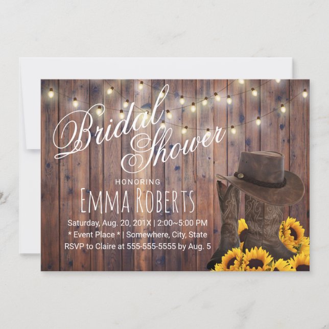Invitación Noche rural Rustic Sunflowers Bridal Shower (Anverso)