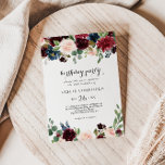 Invitación Noche Rustic Burgundy 50. Fiesta De Cumpleaños<br><div class="desc">Esta invitación rústica de otoño a la fiesta de cumpleaños 50 es perfecta para una simple celebración de cumpleaños. El diseño es de color burdeos,  rojo,  marino,  azul y ondulante radiante y flores elegantes pintadas a mano,  inspirando la belleza natural.</div>