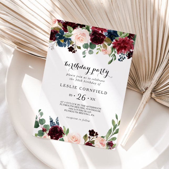 Invitación Noche Rustic Burgundy 50. Fiesta De Cumpleaños (Subido por el creador)