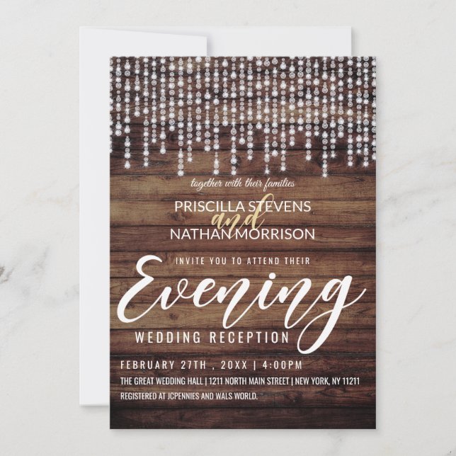 Invitación Noche Rustic Wood Hanging Diamond Lights (Anverso)