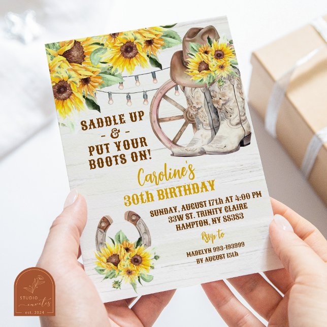 Invitación Noche Rustica Occidental bota cumpleaños de giraso (Subido por el creador)