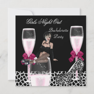 Invitación Noche Salvaje de Chicas Zapatos Rosas Champán