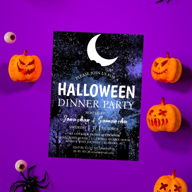 Invitación Noche simple de murciélagos Luna llena Fiesta de c (Subido por el creador)