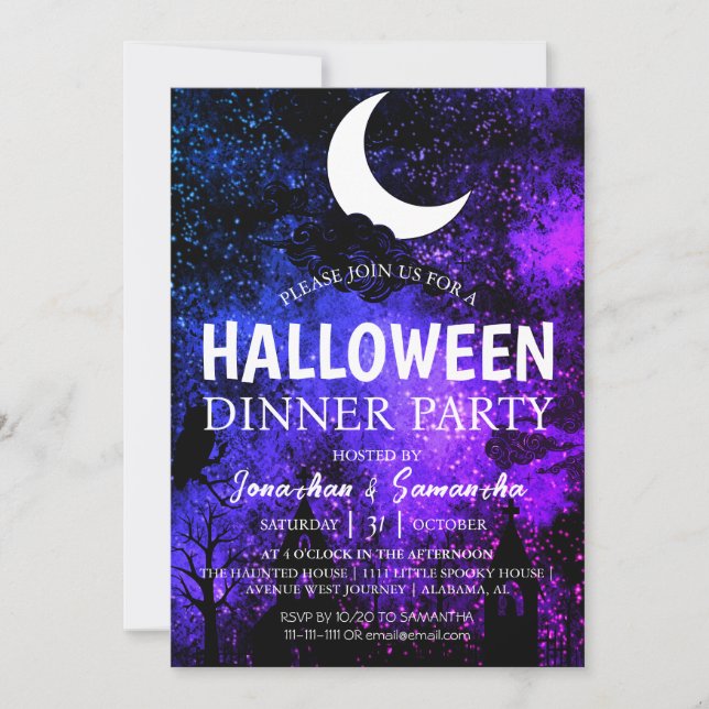 Invitación Noche simple de murciélagos Luna llena Fiesta de c (Anverso)