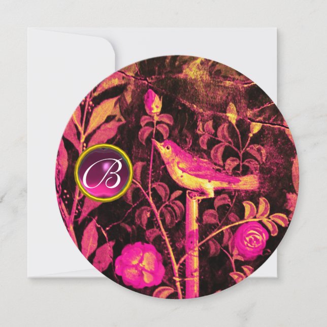 Invitación NOCHE SOBRE ROSAS MONOGRAMA, negro rosa de Fuchsia (Anverso)