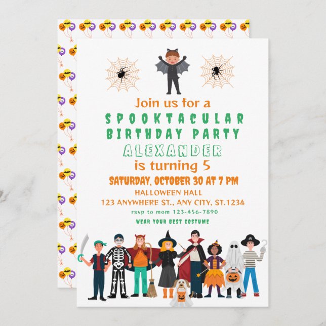 Invitación Noche Spooktacular para niños fiesta de cumpleaños (Anverso / Reverso)
