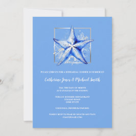 Invitación Noche Starfish beach de bodas de plata blanca azul