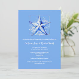 Invitación Noche Starfish beach de bodas de plata blanca azul