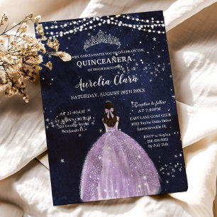 Invitación Noche Starry Morple Lilac Vestido Plata Quinceañer