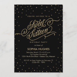 Invitación Noche Stars Gold & Black Sweet Dieciséis Fiestas