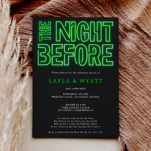 Invitación Noche verde de neón retro antes de la cena del ens