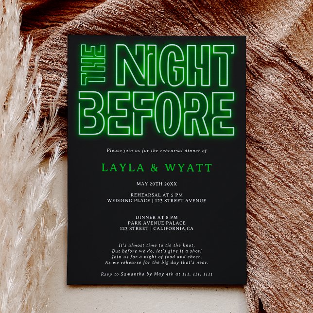 Invitación Noche verde de neón retro antes de la cena del ens (Subido por el creador)