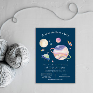 Invitación Noche Verde Galaxia Espacio Luna Estrella Baby Sho