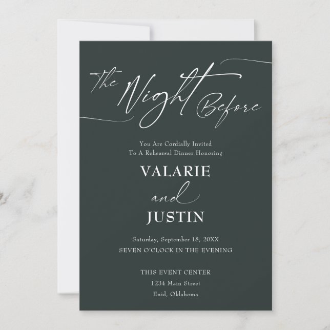 Invitación Noche verde oscuro antes de la cena de ensayo del  (Anverso)