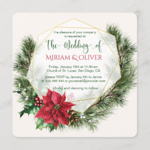Invitación Nochebuena, acebo, pino Boda de Navidad