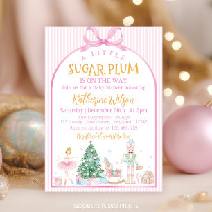 Invitación Nochebuena Cascanueces Lazo Rosa Baby Shower