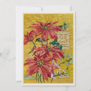 Invitación Nochebuena con Flor de Pascua Dorada Fiesta Navi