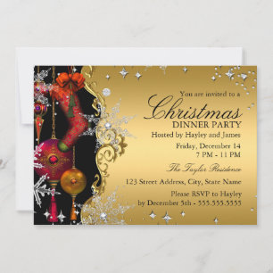 Invitación Nochebuena Copo de Nieve Rojo Dorado Cena Fiesta 4