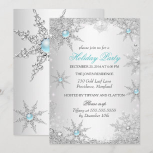 Invitación Nochebuena de invierno azul turquesa Fiesta de Nav