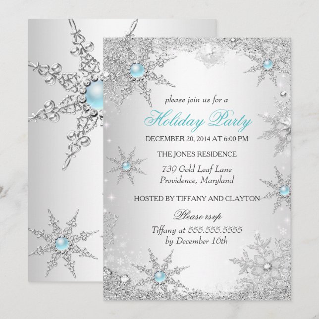Invitación Nochebuena de invierno azul turquesa Fiesta de Nav (Anverso / Reverso)