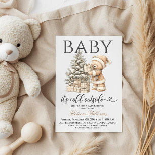 Invitación Nochebuena de Invierno Oso de Peluche Neutral Baby