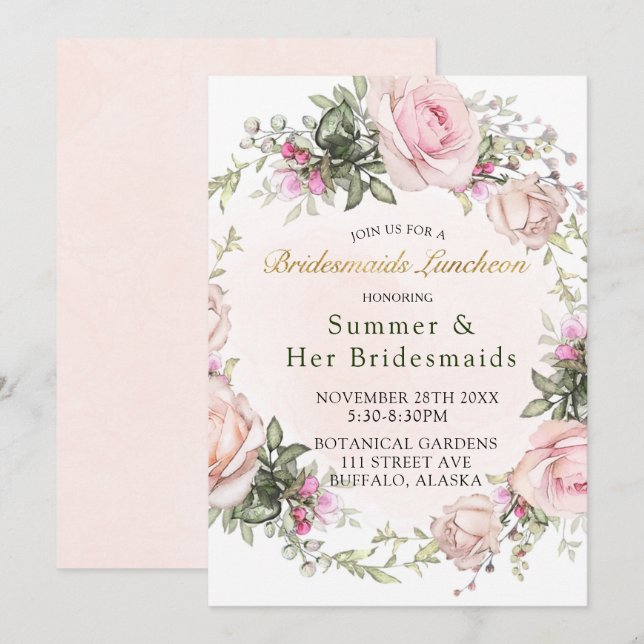 Invitación Nochebuena de novias peony Pink Roses (Anverso / Reverso)
