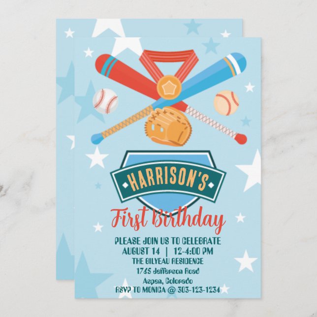 Invitación Nochebuena del año Béisbol Primer cumpleaños (Anverso / Reverso)