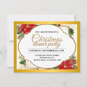 Invitación Nochebuena elegante de Navidad en oro y poinsettia