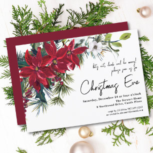 Invitación Nochebuena elegante de poinsettia borgoña