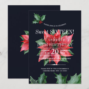 Invitación Nochebuena rojo azul oscuro verde dulces dieciséis
