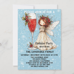 Invitación Nochebuena Vintage Hada Azul Fiesta de Navidad