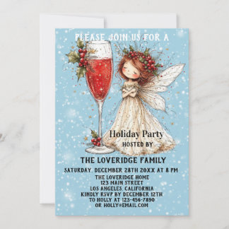 Invitación Nochebuena Vintage Hada Azul Fiesta de Navidad