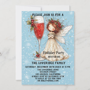 Invitación Nochebuena Vintage Hada Azul Fiesta Navideña de In