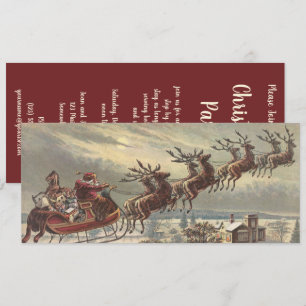 Invitación Nochebuena vintage victoriana trineo de Santa Clau