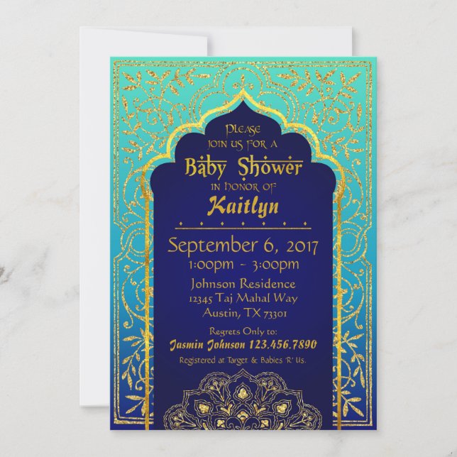 Invitación Noches árabes Baby Shower de Bollywood (Anverso)