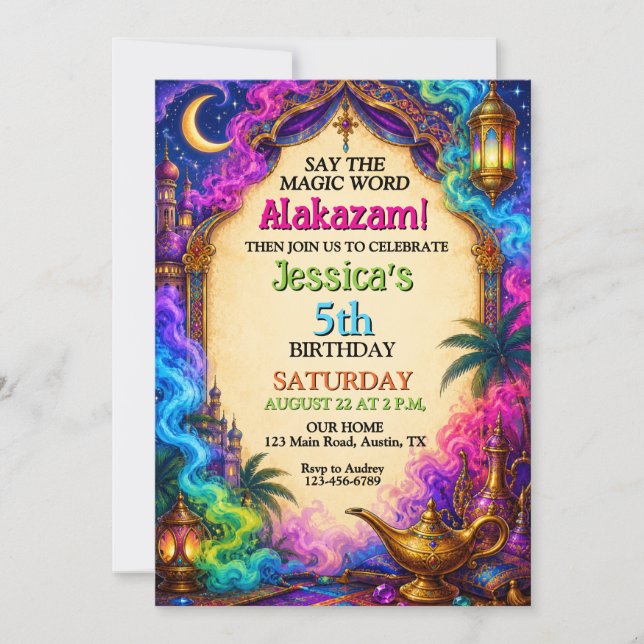 Invitación Noches Árabes Cumpleaños Mágico (Anverso)