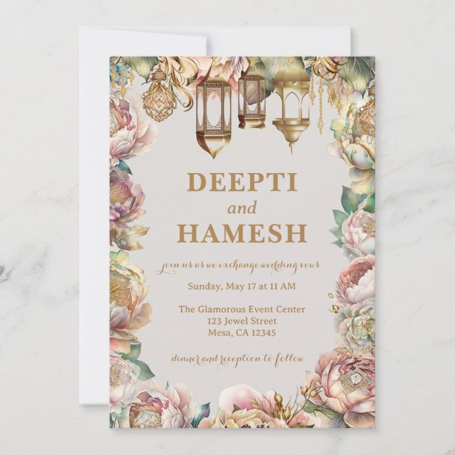 Invitación Noches árabes de Mehndi indias Pastel Floral (Anverso)