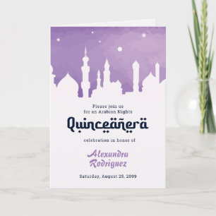 Invitación Noches Árabes de Púrpura Aquarela Quinceañera