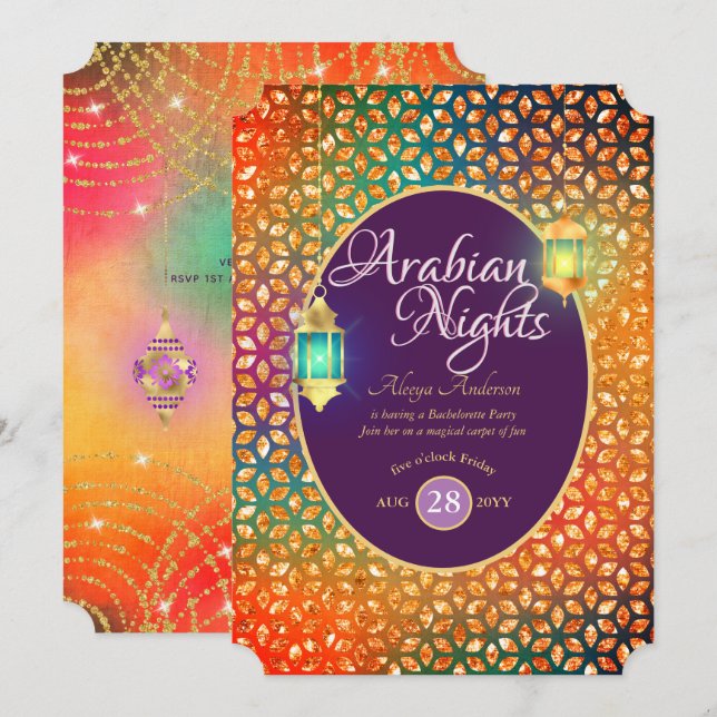 Invitación Noches árabes exóticas Fiestas String Lights Lante (Anverso / Reverso)