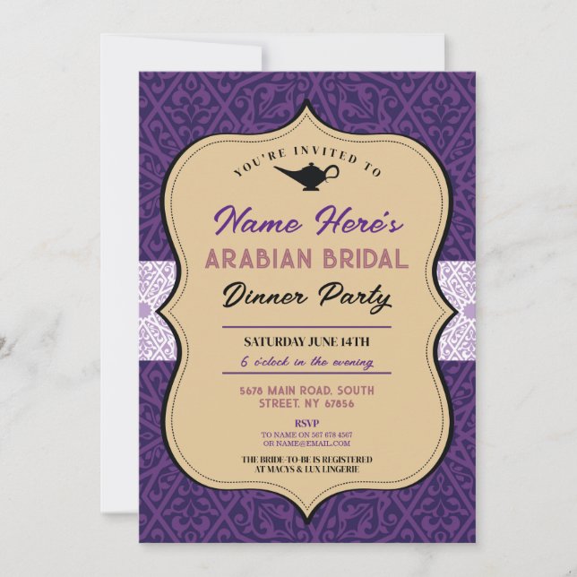 Invitación Noches árabes Fiesta de cena de novias marroquí (Anverso)