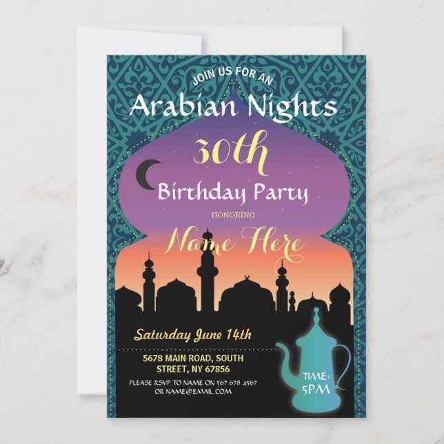 Invitación Noches árabes Fiesta de cumpleaños Jewel Henna Inv (Anverso)